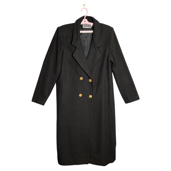 Vtg‎ Spencer Douglas Black Full Length Long Wool Coat Decorative Gold Buttons 10 - Picture 1 of 8